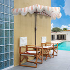 Beverly Stripe Designer Classic Scalloped Fringe Half Market Patio Umbrella with Crank
