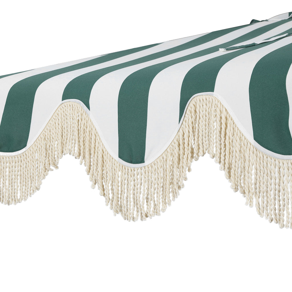 Beverly Stripe Designer Classic Scalloped Fringe Half Market Patio Umbrella with Crank