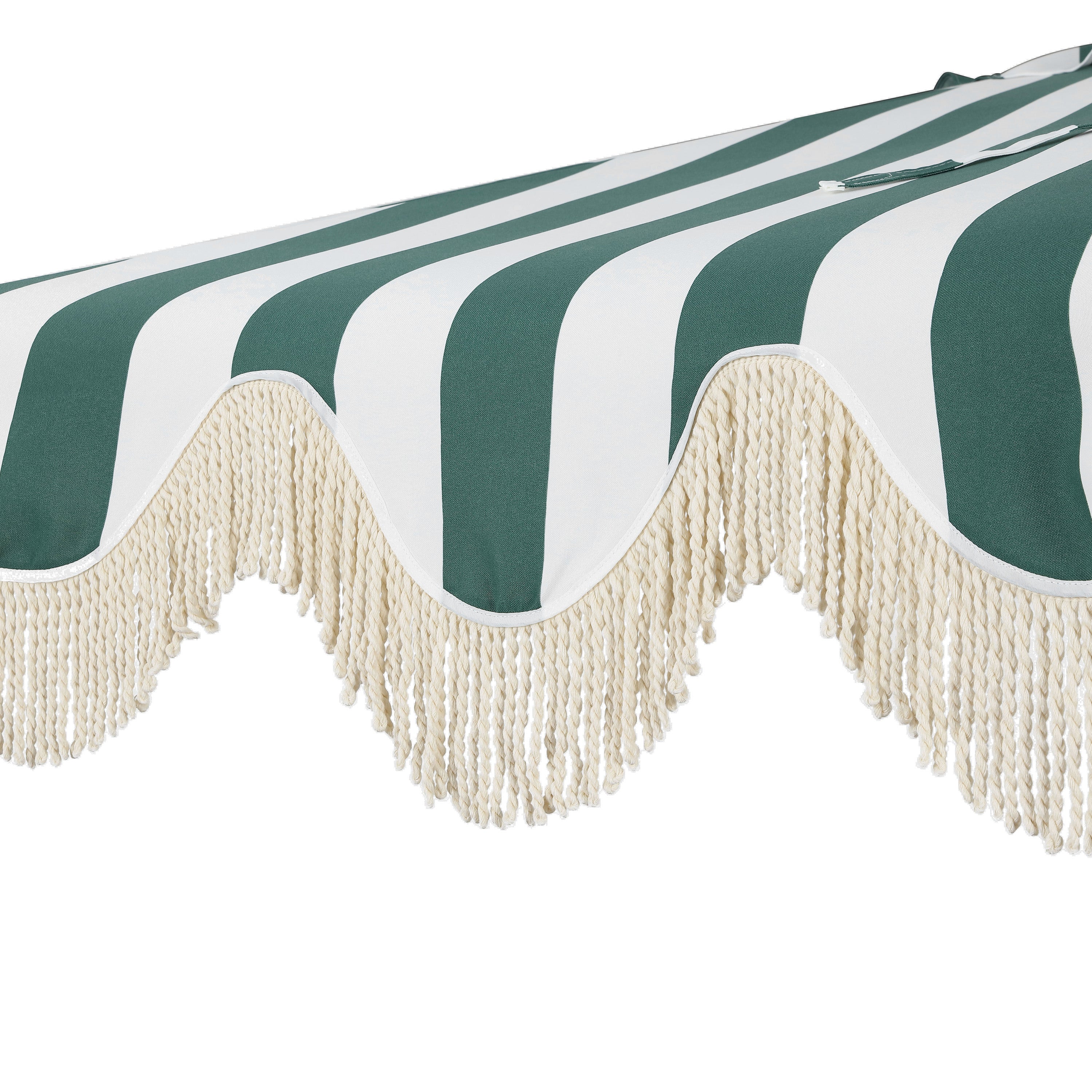 Beverly Stripe Designer Classic Scalloped Fringe Half Market Patio Umbrella with Crank