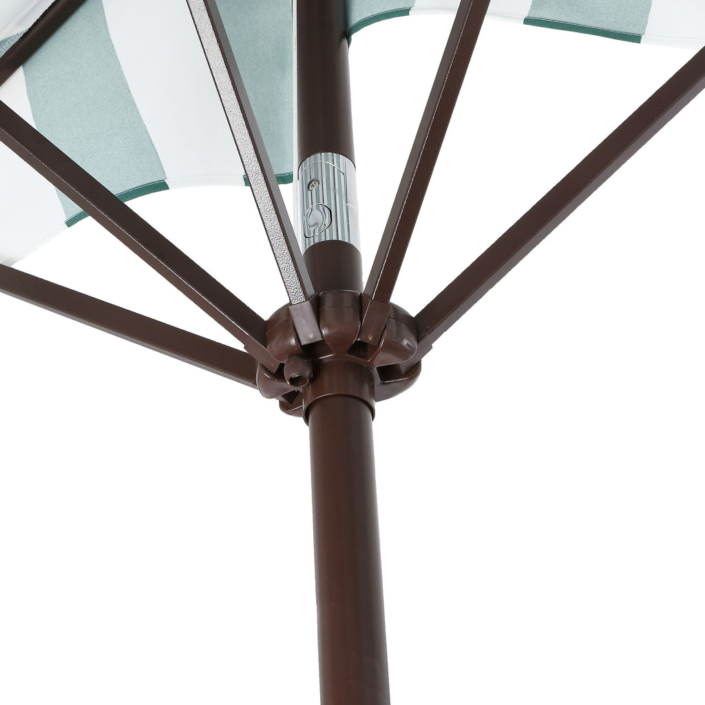 Beverly Stripe Designer Classic Scalloped Fringe Half Market Patio Umbrella with Crank