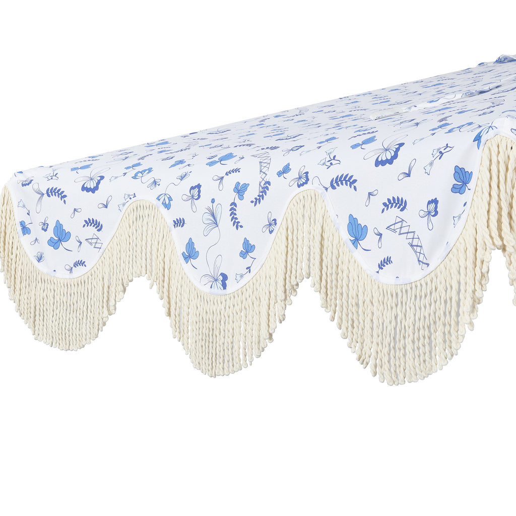 Beverly Stripe Designer Classic Scalloped Fringe Half Market Patio Umbrella with Crank