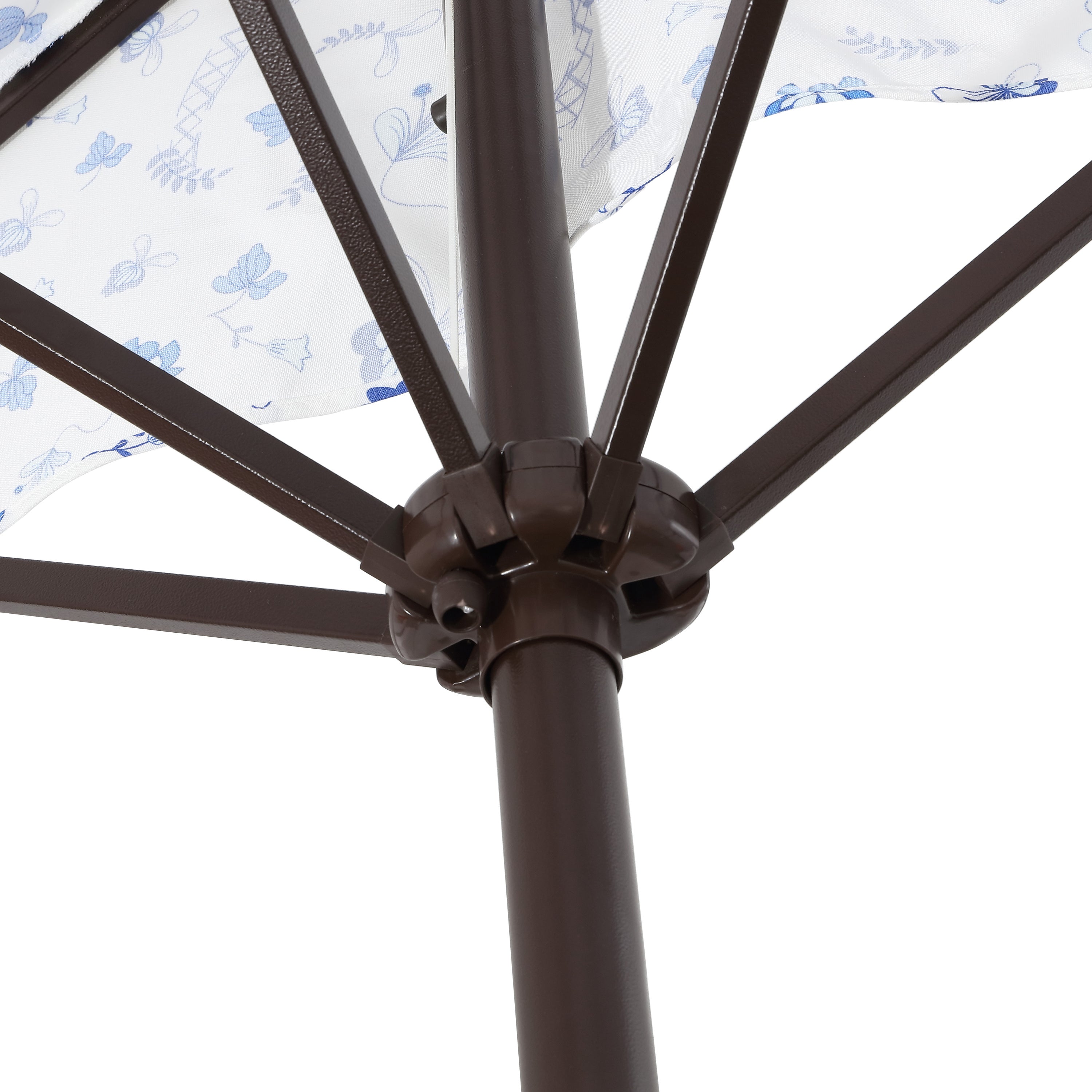 Beverly Stripe Designer Classic Scalloped Fringe Half Market Patio Umbrella with Crank