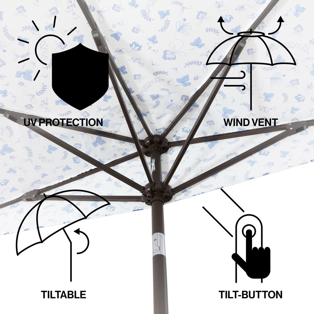 Beverly Stripe Designer Classic Scalloped Fringe Half Market Patio Umbrella with Crank