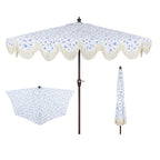 Beverly Stripe Designer Classic Scalloped Fringe Half Market Patio Umbrella with Crank