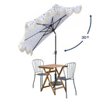 Beverly Stripe Designer Classic Scalloped Fringe Half Market Patio Umbrella with Crank