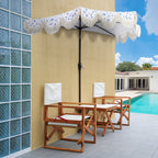 Beverly Stripe Designer Classic Scalloped Fringe Half Market Patio Umbrella with Crank