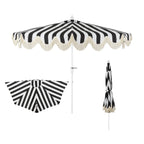 Beverly 9 ft. Designer Classic Scalloped Fringe Half Market Patio Umbrella with Crank