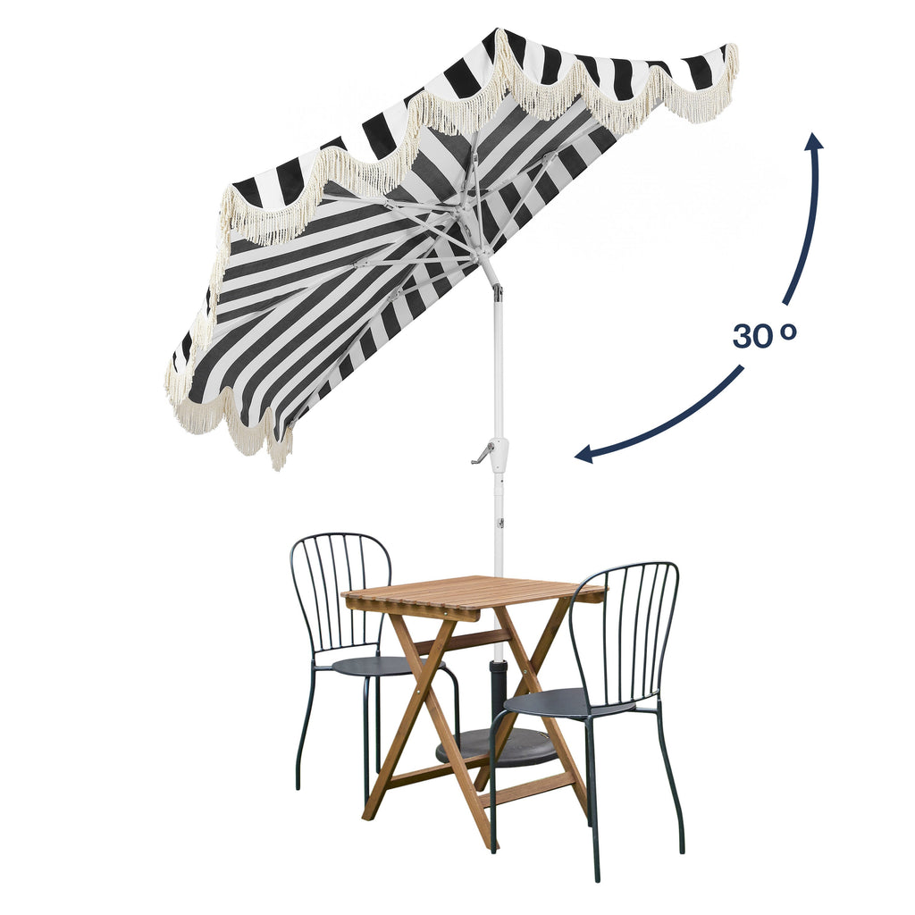 Beverly 9 ft. Designer Classic Scalloped Fringe Half Market Patio Umbrella with Crank