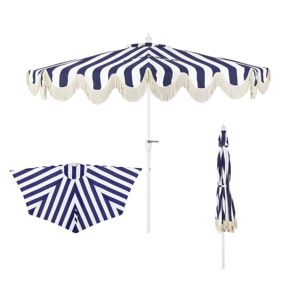 Beverly 9 ft. Designer Classic Scalloped Fringe Half Market Patio Umbrella with Crank