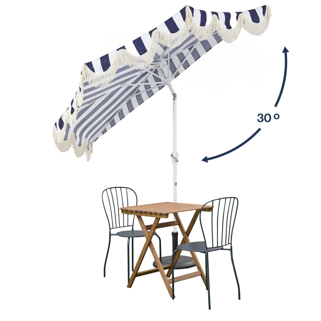 Beverly 9 ft. Designer Classic Scalloped Fringe Half Market Patio Umbrella with Crank