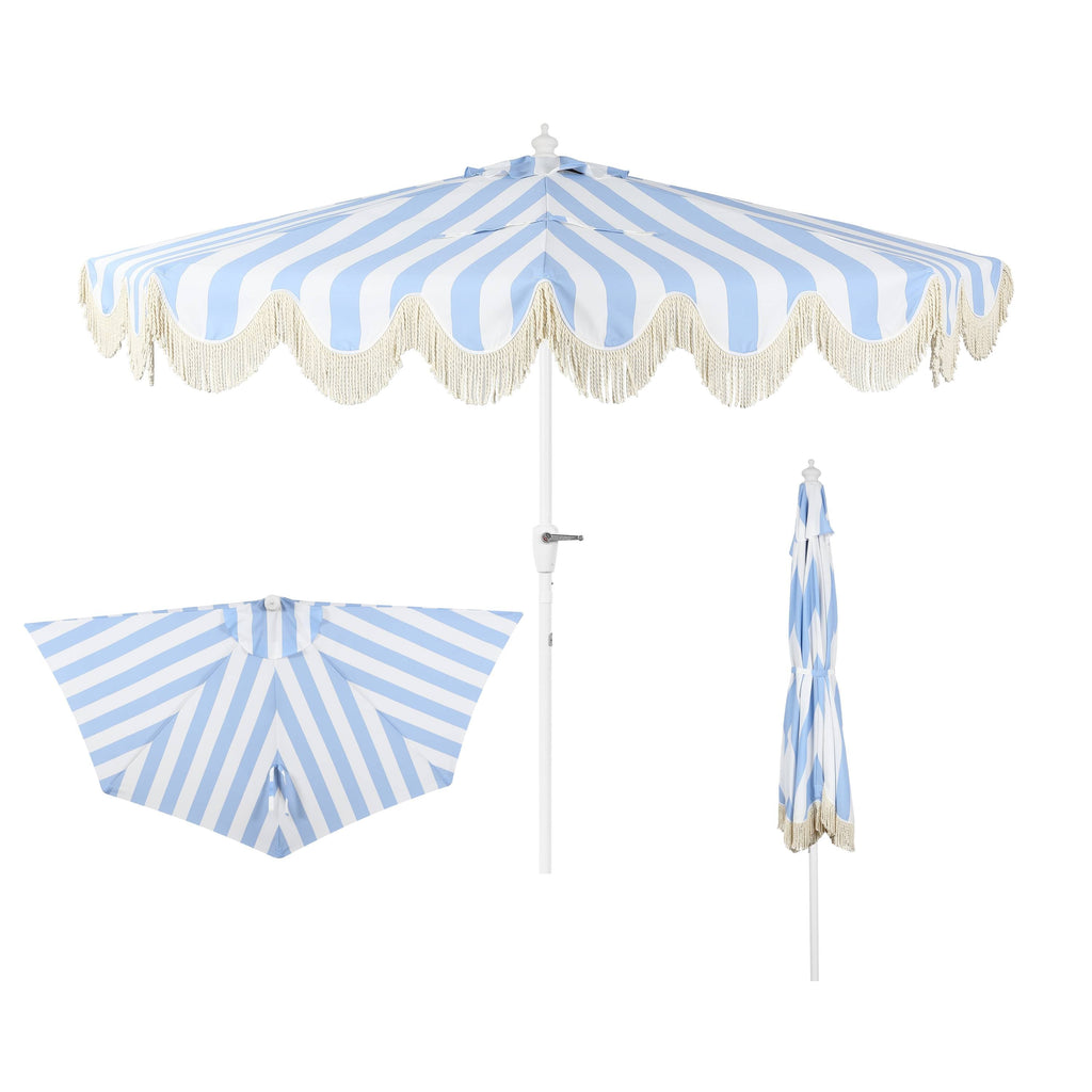 Beverly 9 ft. Designer Classic Scalloped Fringe Half Market Patio Umbrella with Crank