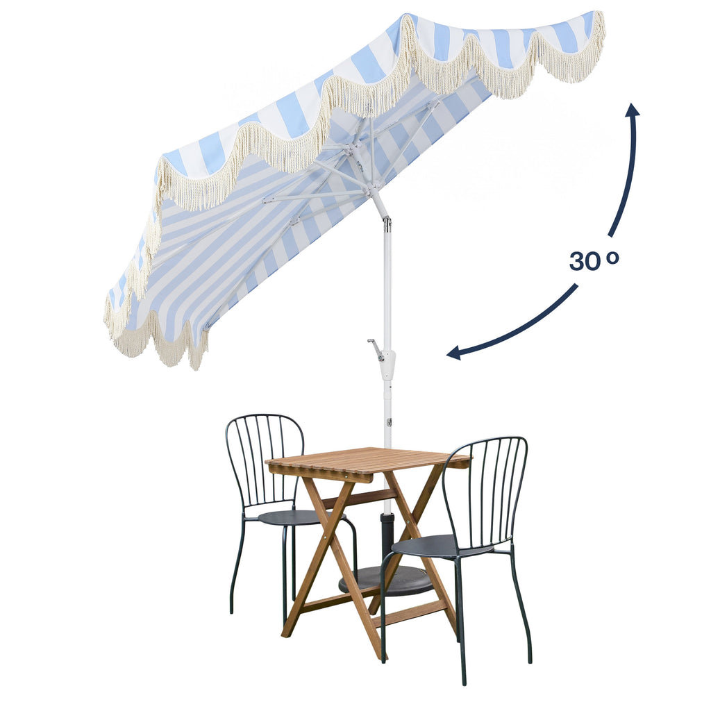 Beverly 9 ft. Designer Classic Scalloped Fringe Half Market Patio Umbrella with Crank