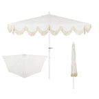 Beverly 9 ft. Designer Classic Scalloped Fringe Half Market Patio Umbrella with Crank