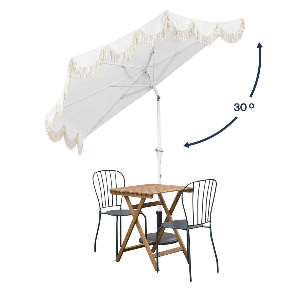 Beverly 9 ft. Designer Classic Scalloped Fringe Half Market Patio Umbrella with Crank