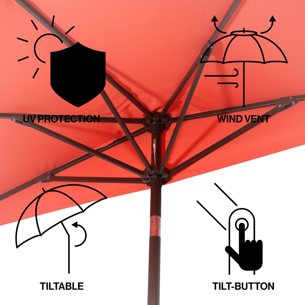 Terrace Arc 9 ft Scalloped Fringe Market Patio Half Umbrella with Crank, Tilt Button and UV Protection