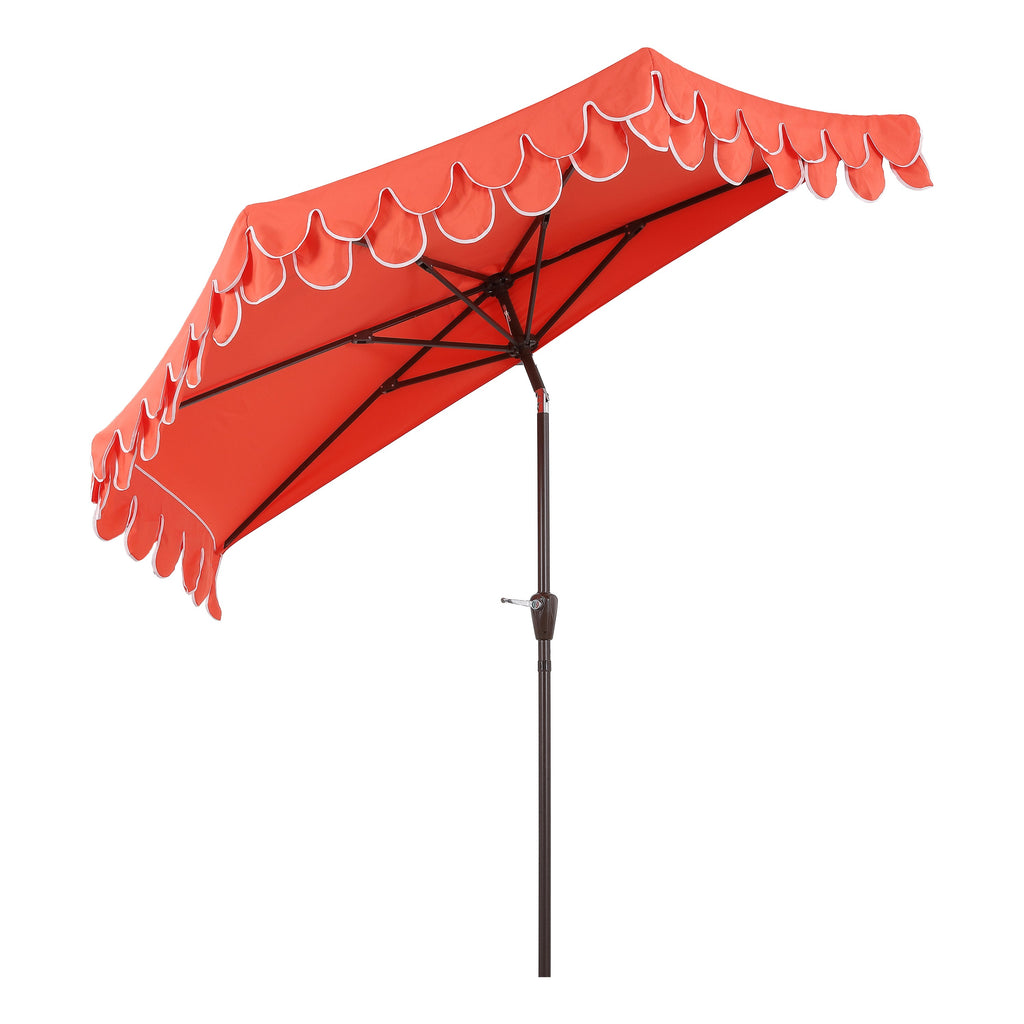 Terrace Arc 9 ft Scalloped Fringe Market Patio Half Umbrella with Crank, Tilt Button and UV Protection