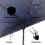 Terrace Arc 9 ft Scalloped Fringe Market Patio Half Umbrella with Crank, Tilt Button and UV Protection