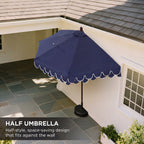 Terrace Arc 9 ft Scalloped Fringe Market Patio Half Umbrella with Crank, Tilt Button and UV Protection