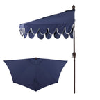 Terrace Arc 9 ft Scalloped Fringe Market Patio Half Umbrella with Crank, Tilt Button and UV Protection