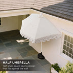 Terrace Arc 9 ft Scalloped Fringe Market Patio Half Umbrella with Crank, Tilt Button and UV Protection