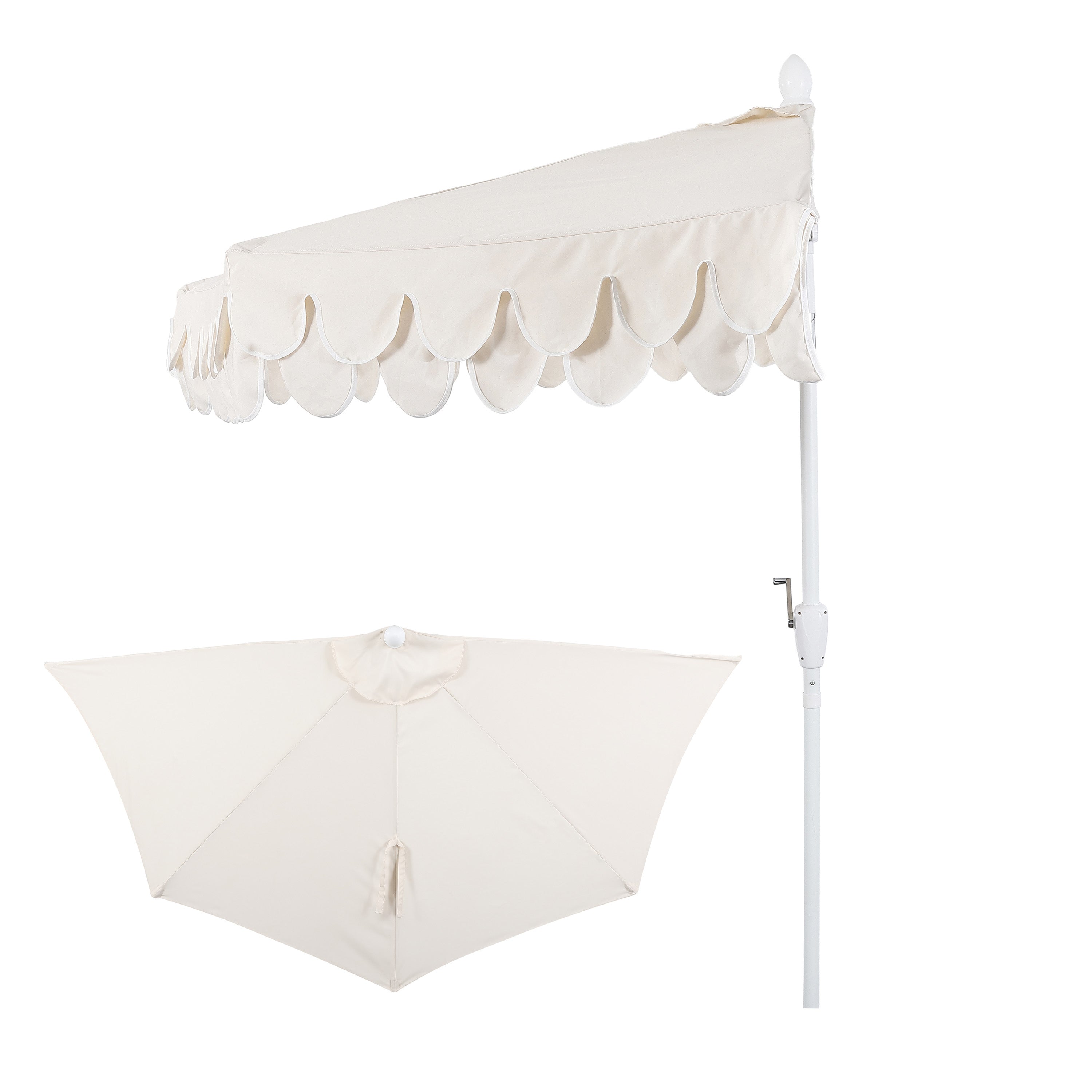 Terrace Arc 9 ft Scalloped Fringe Market Patio Half Umbrella with Crank, Tilt Button and UV Protection