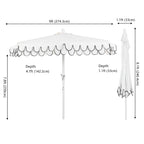 Terrace Arc 9 ft Scalloped Fringe Market Patio Half Umbrella with Crank, Tilt Button and UV Protection