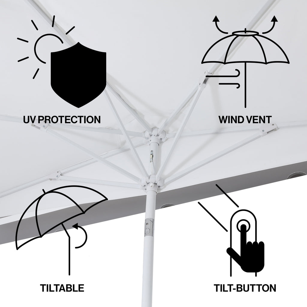 Terrace Arc 9 ft Scalloped Fringe Market Patio Half Umbrella with Crank, Tilt Button and UV Protection