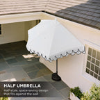 Terrace Arc 9 ft Scalloped Fringe Market Patio Half Umbrella with Crank, Tilt Button and UV Protection