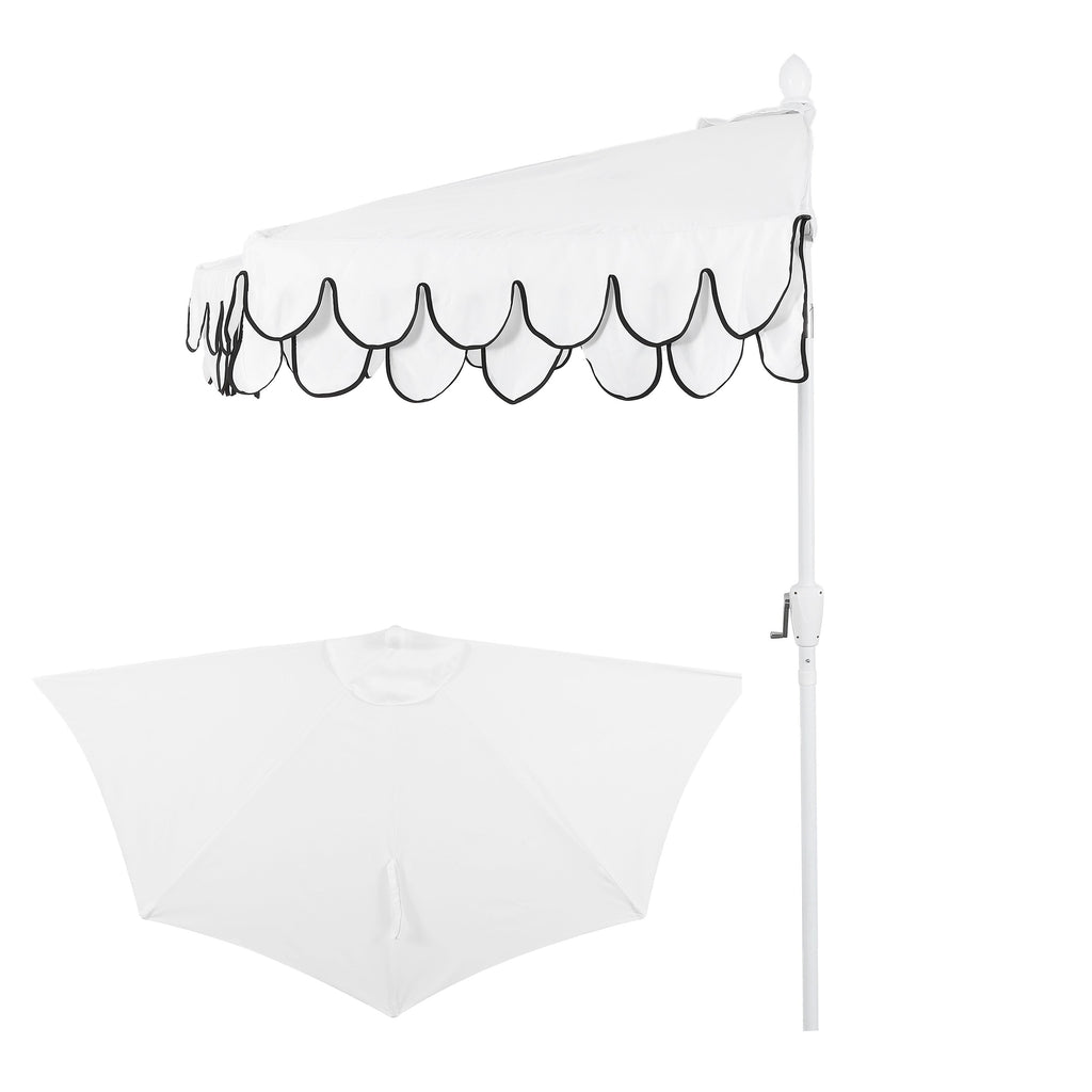 Terrace Arc 9 ft Scalloped Fringe Market Patio Half Umbrella with Crank, Tilt Button and UV Protection