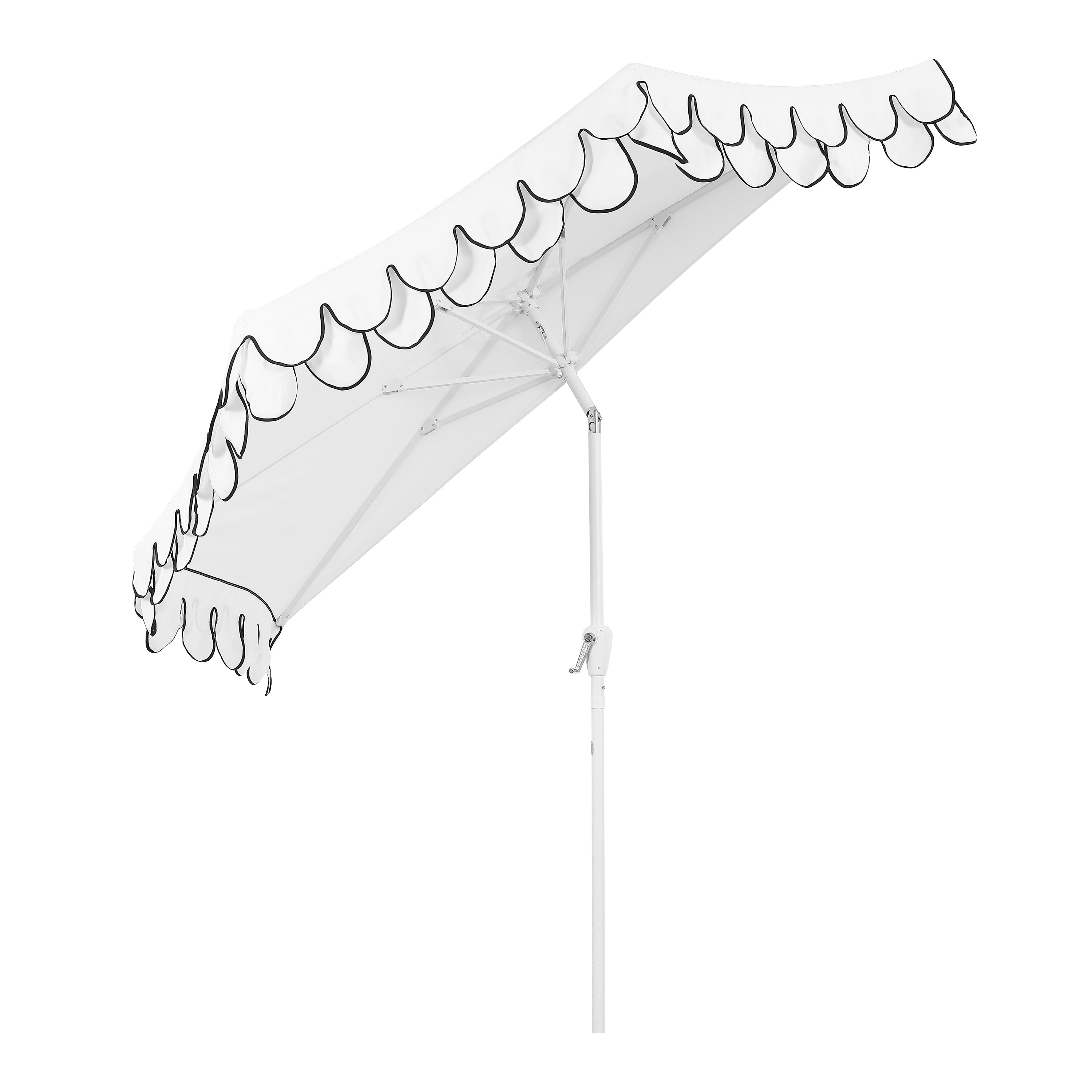 Terrace Arc 9 ft Scalloped Fringe Market Patio Half Umbrella with Crank, Tilt Button and UV Protection