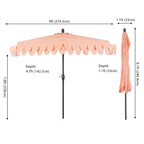 Terrace Arc 9 ft Scalloped Fringe Market Patio Half Umbrella with Crank, Tilt Button and UV Protection