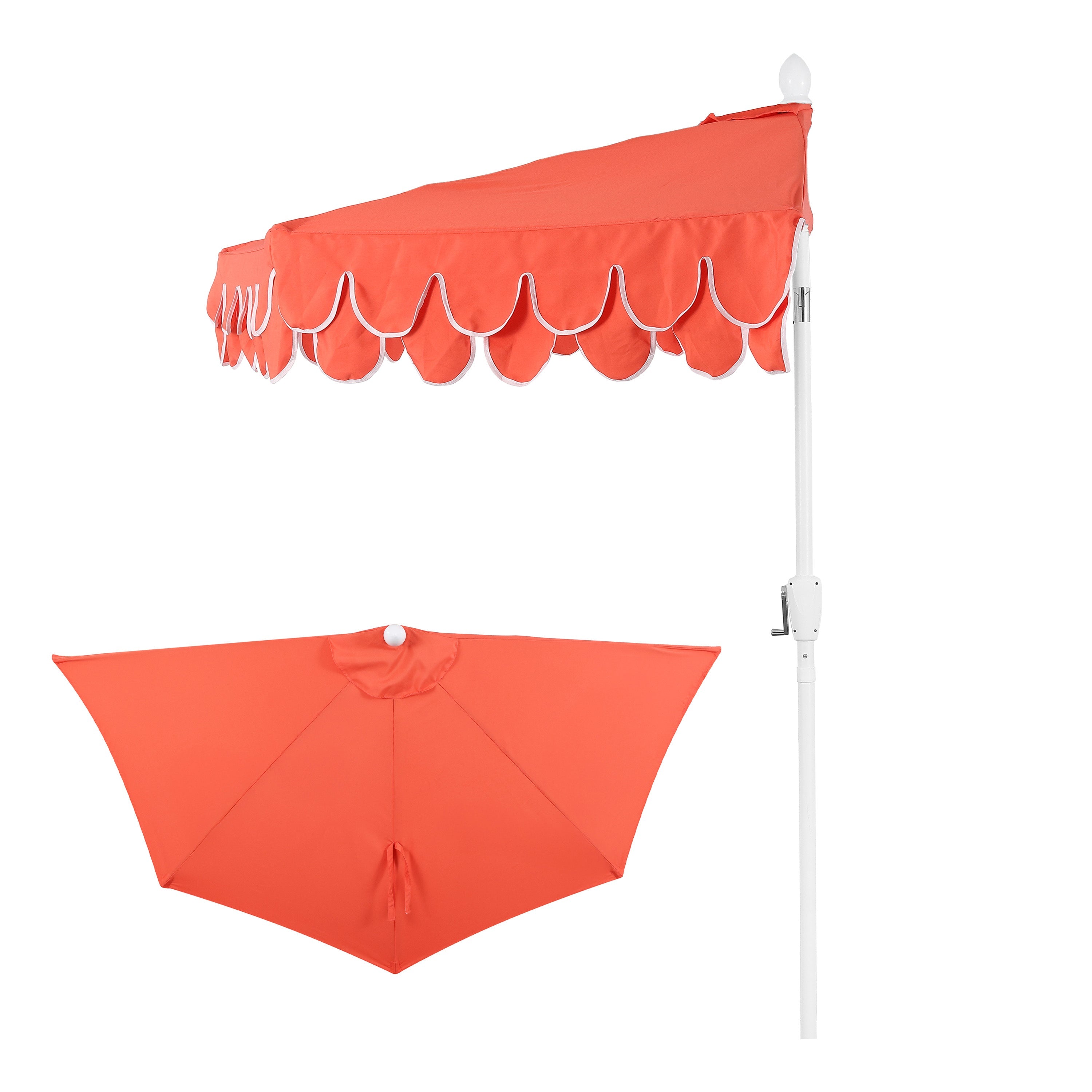 Terrace Arc 9 ft Scalloped Fringe Market Patio Half Umbrella with Crank, Tilt Button and UV Protection
