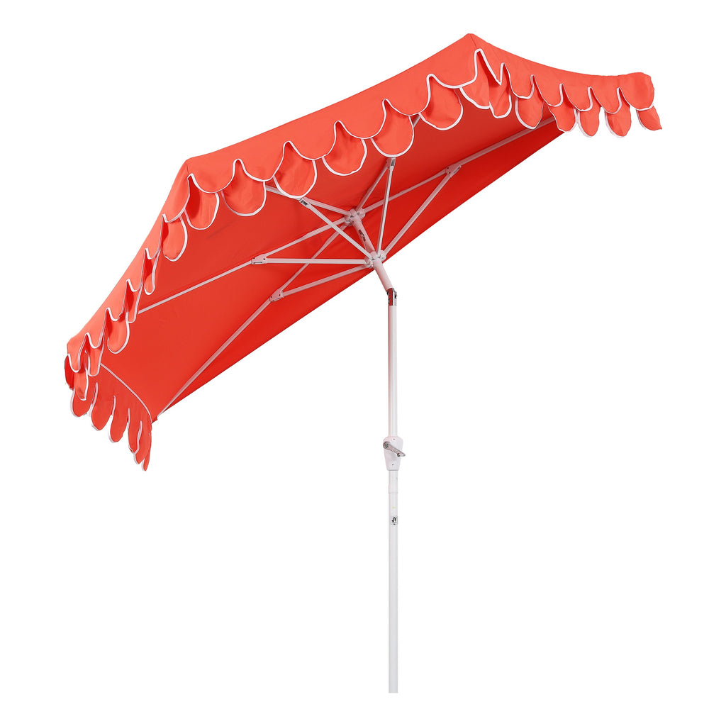 Terrace Arc 9 ft Scalloped Fringe Market Patio Half Umbrella with Crank, Tilt Button and UV Protection