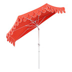 Terrace Arc 9 ft Scalloped Fringe Market Patio Half Umbrella with Crank, Tilt Button and UV Protection