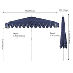 Terrace Arc 9 ft Scalloped Fringe Market Patio Half Umbrella with Crank, Tilt Button and UV Protection