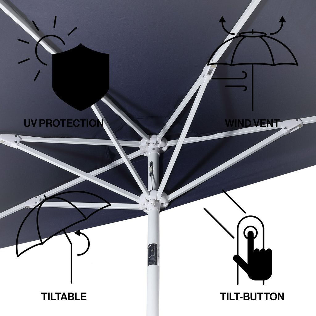 Terrace Arc 9 ft Scalloped Fringe Market Patio Half Umbrella with Crank, Tilt Button and UV Protection