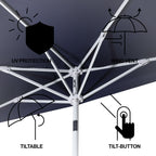 Terrace Arc 9 ft Scalloped Fringe Market Patio Half Umbrella with Crank, Tilt Button and UV Protection