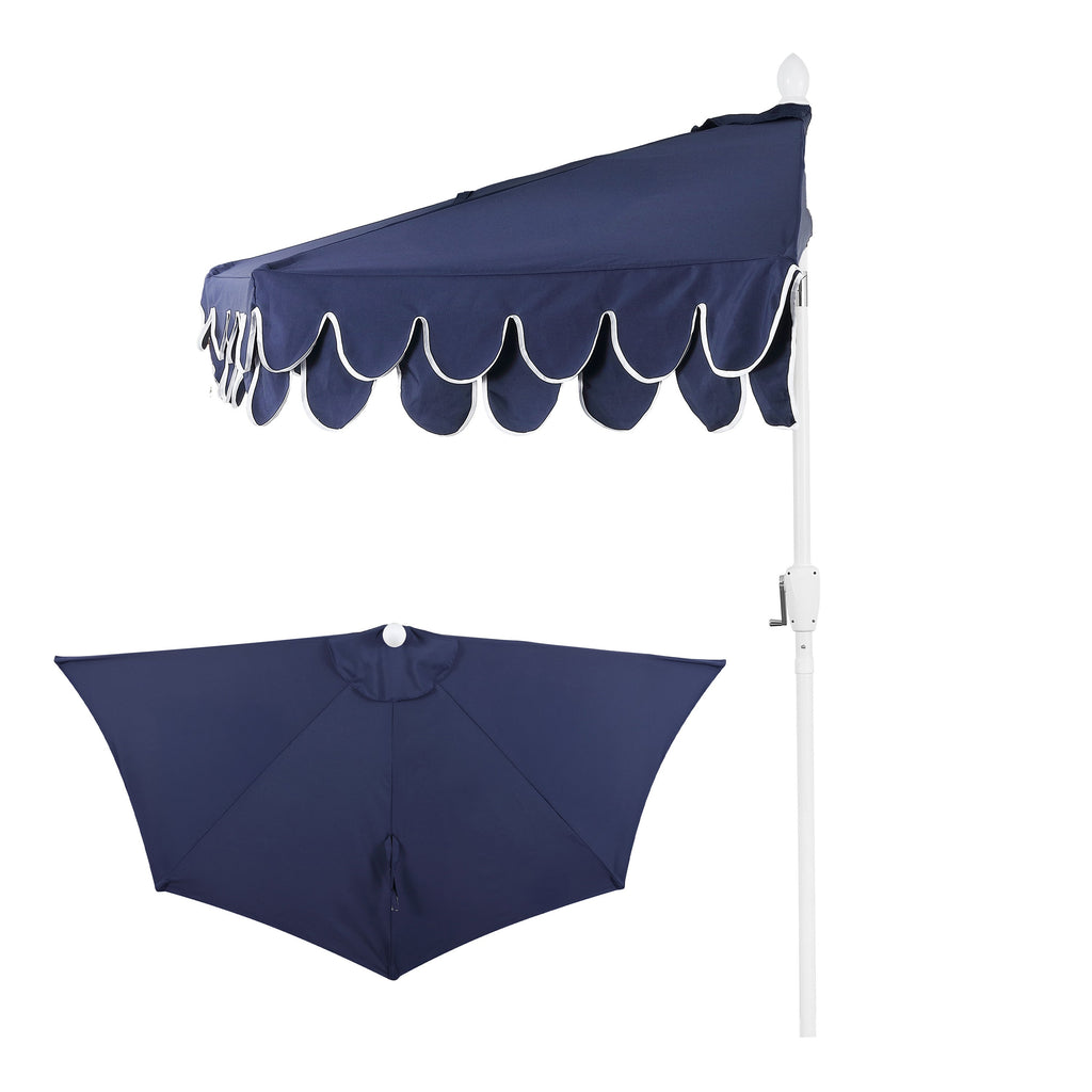 Terrace Arc 9 ft Scalloped Fringe Market Patio Half Umbrella with Crank, Tilt Button and UV Protection