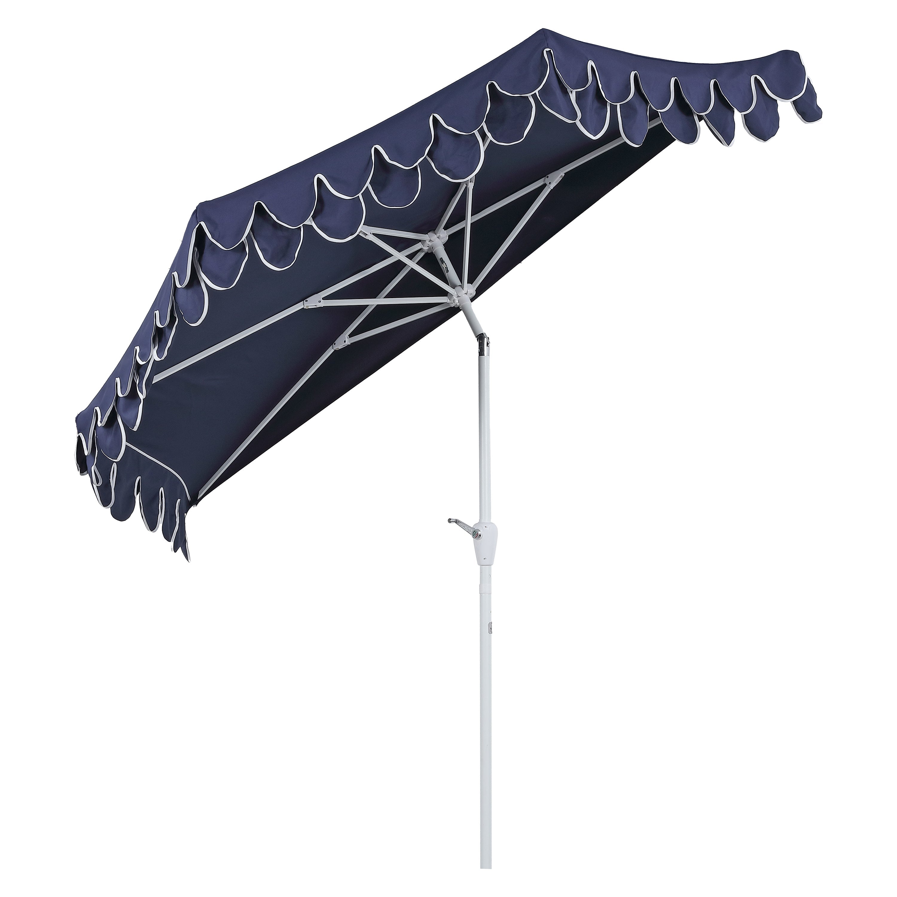 Terrace Arc 9 ft Scalloped Fringe Market Patio Half Umbrella with Crank, Tilt Button and UV Protection