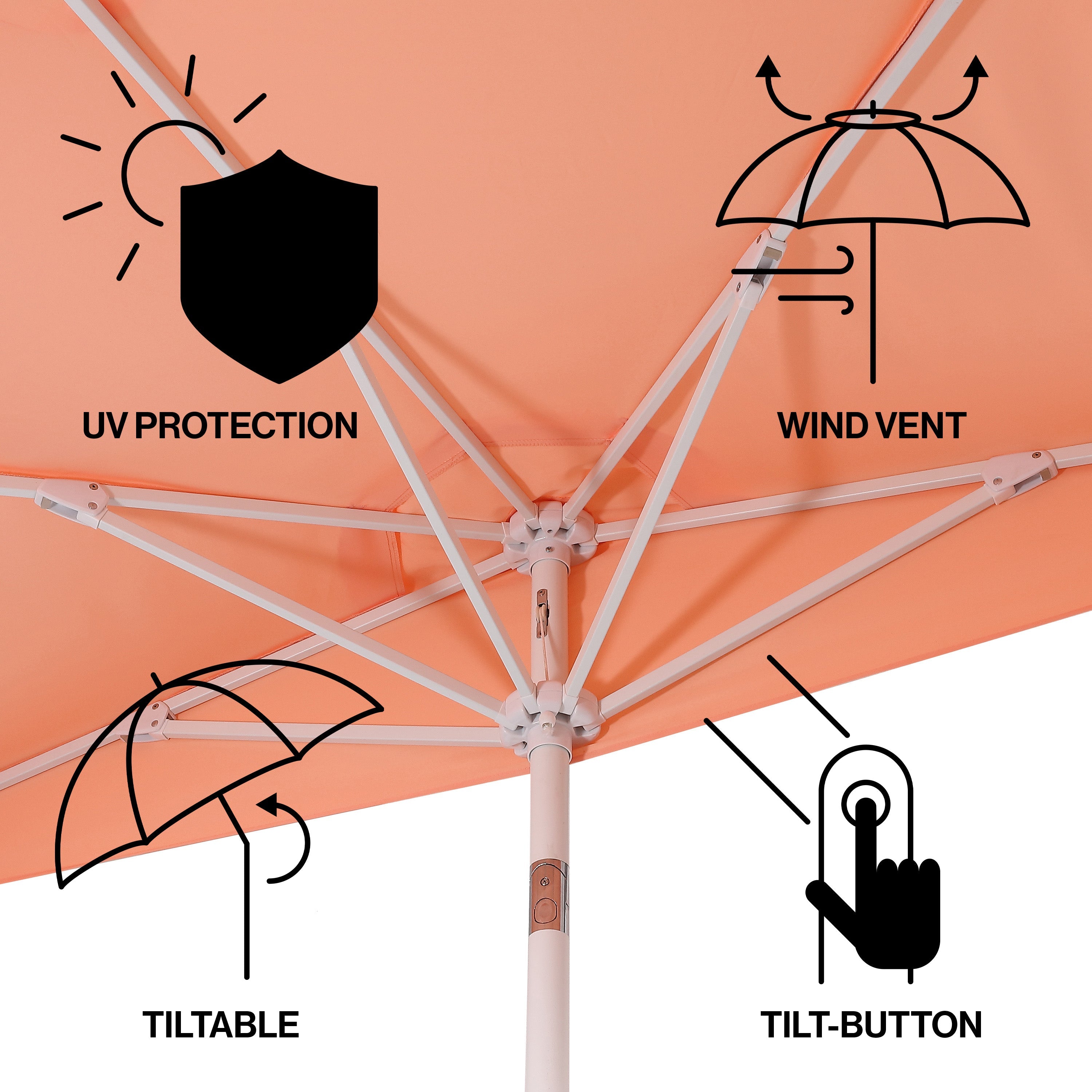 Terrace Arc 9 ft Scalloped Fringe Market Patio Half Umbrella with Crank, Tilt Button and UV Protection
