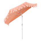 Terrace Arc 9 ft Scalloped Fringe Market Patio Half Umbrella with Crank, Tilt Button and UV Protection