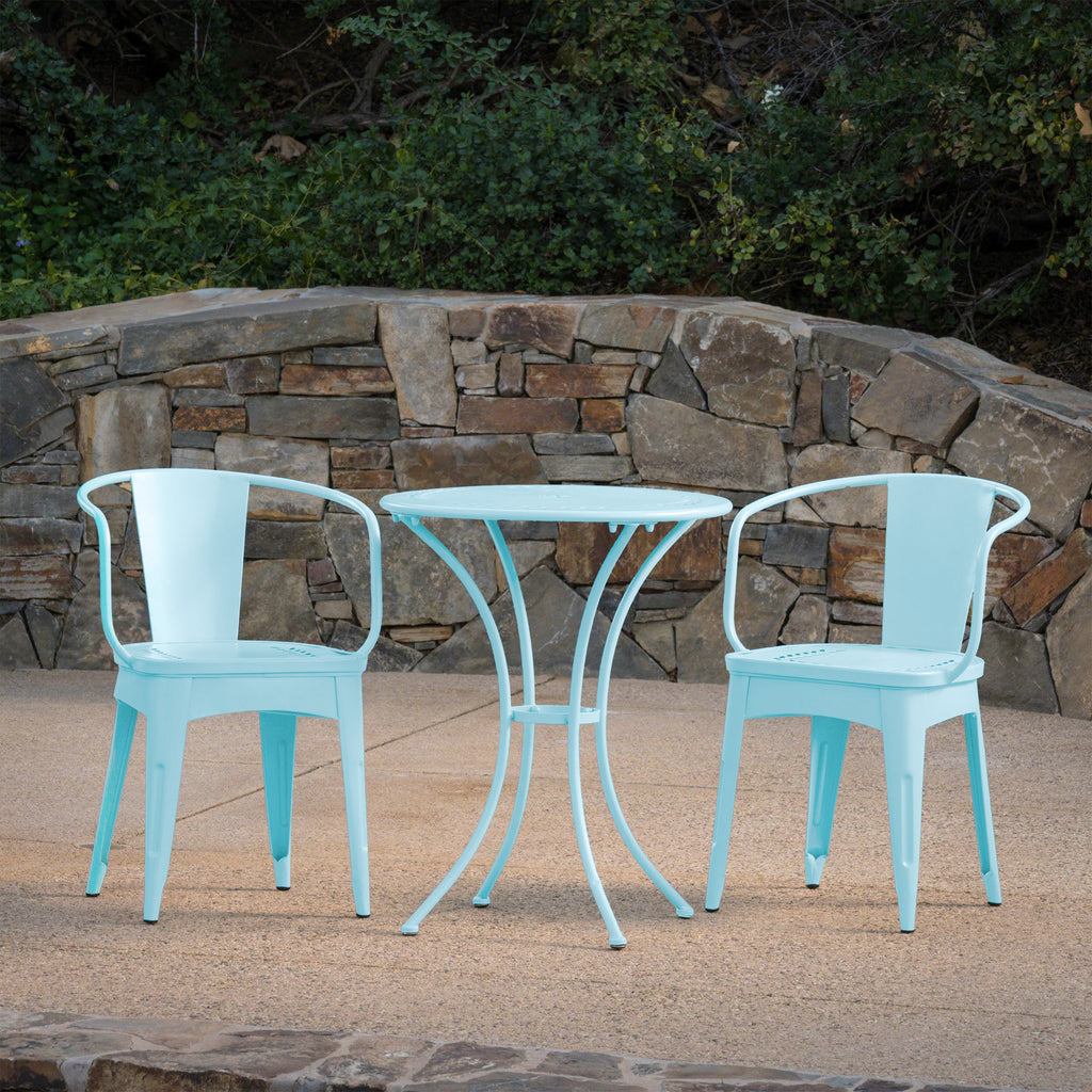 Pursuant 3-Piece Iron Bistro Set with Round Table and 2 Curved Back Chairs
