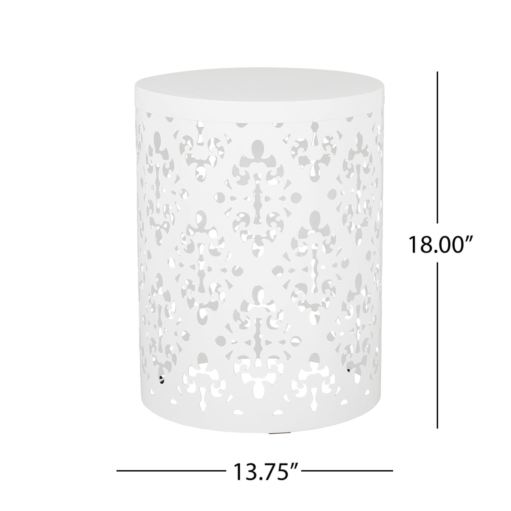 Spherical Outdoor Cylindrical End Table with Iron Cut Design