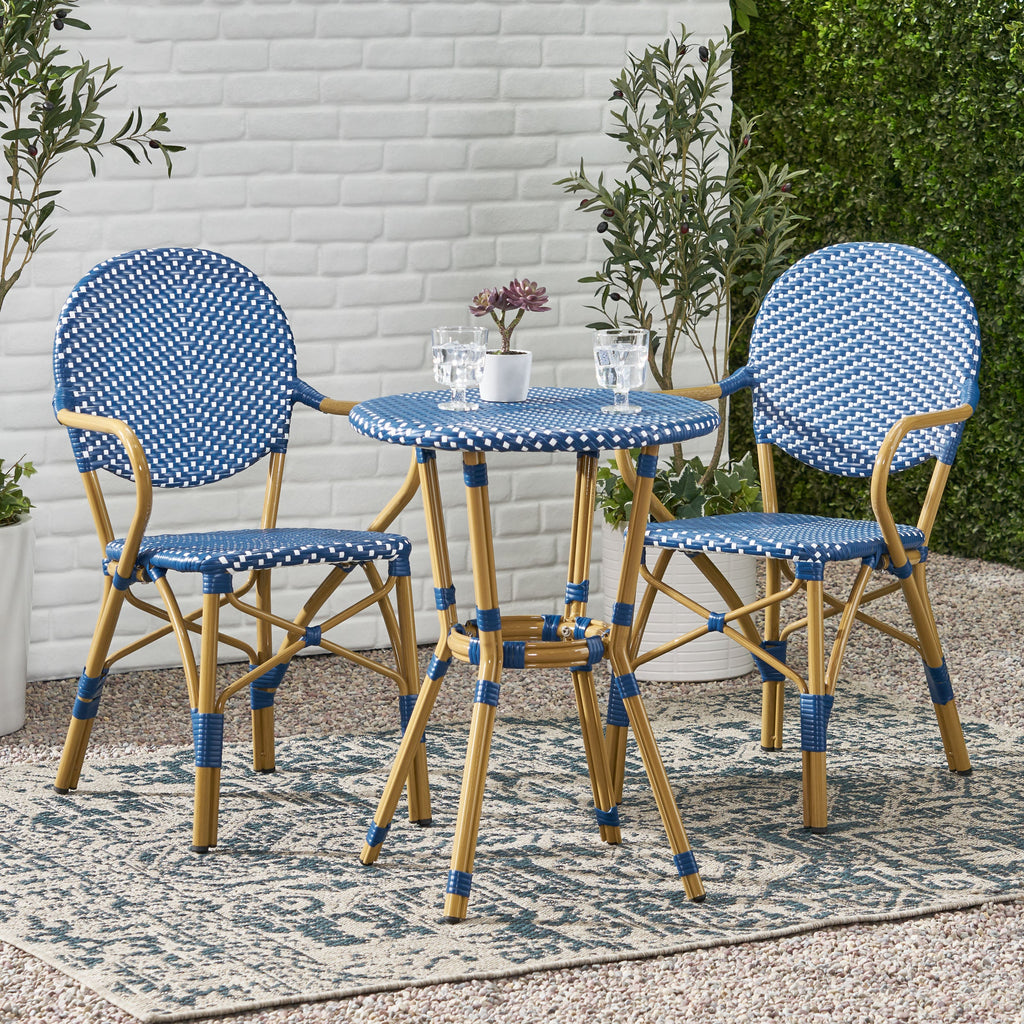 3-Piece Faux Rattan Bistro Set with Round Table and 2 Armchairs