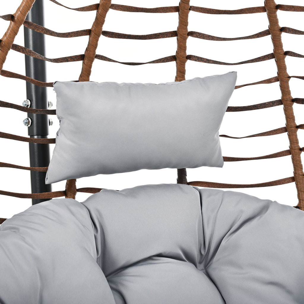 Foldable Rattan Egg Swing Chair with Iron Frame, Plush Cushion & Removable Headrest