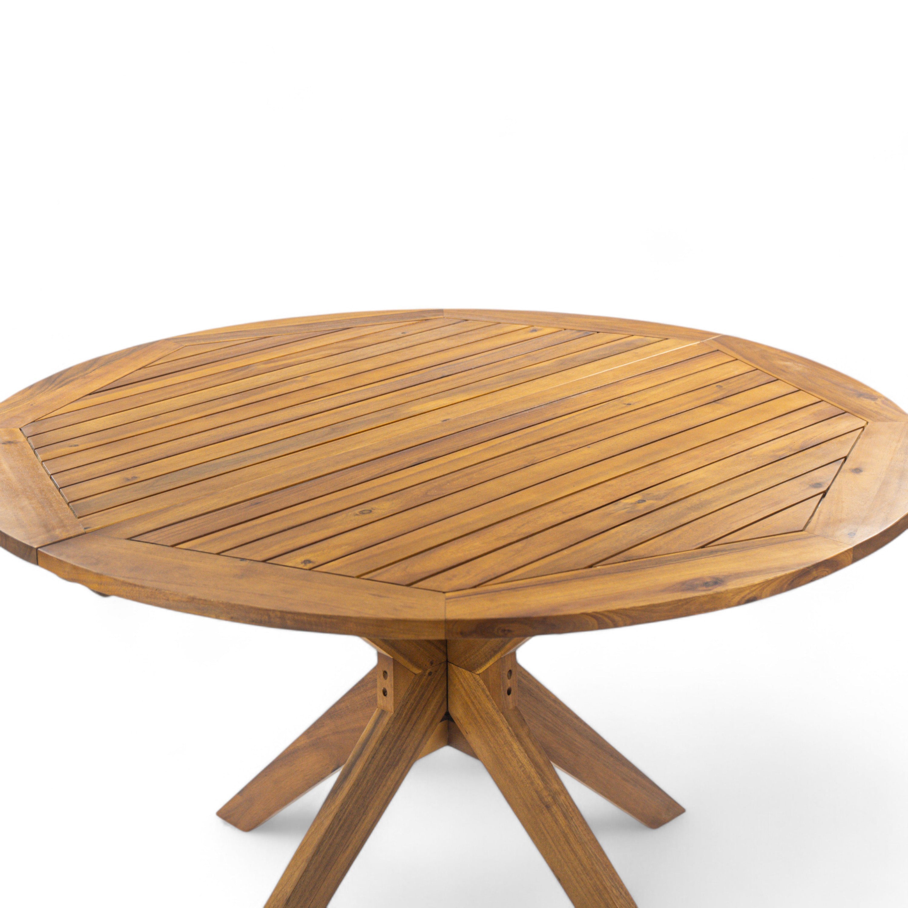 Stanford Outdoor Round Acacia Wood Dining Table with X Base