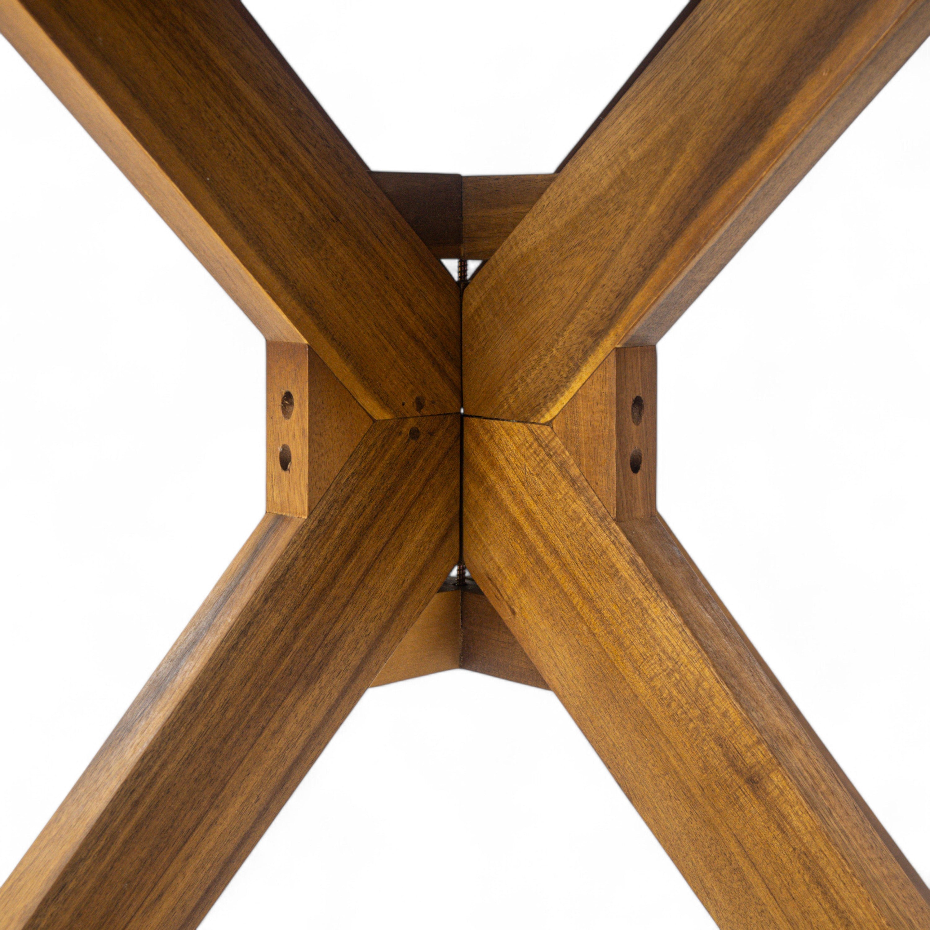 Stanford Outdoor Round Acacia Wood Dining Table with X Base