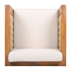 Outdoor Acacia Wood Outdoor Club Chair with Wicker Armrest and Beige Cushions