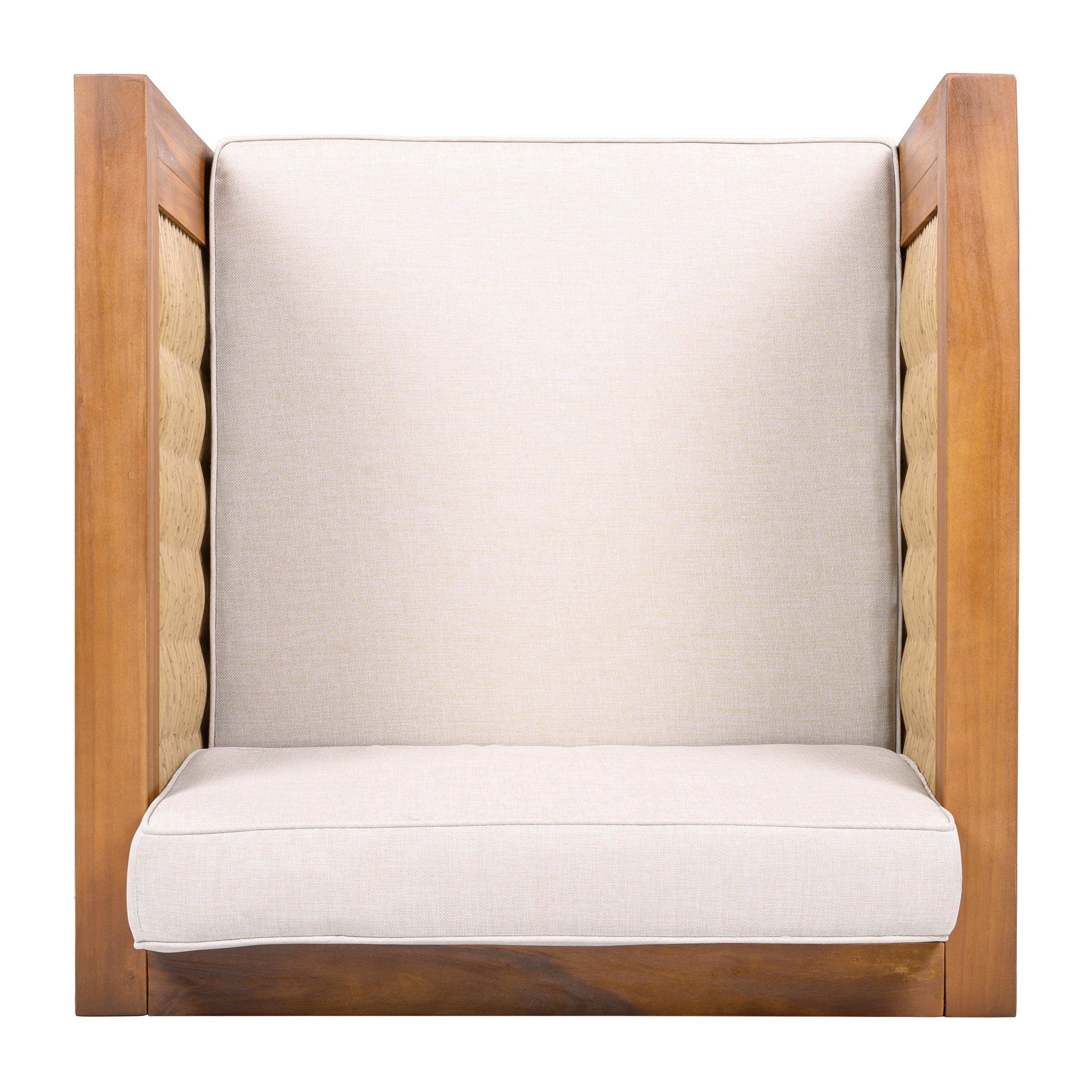 Outdoor Acacia Wood Outdoor Club Chair with Wicker Armrest and Beige Cushions
