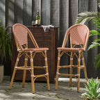 Clifftop 29.5" Outdoor Rattan Bar Stool with Aluminum Frame and Footrest, Set of 2